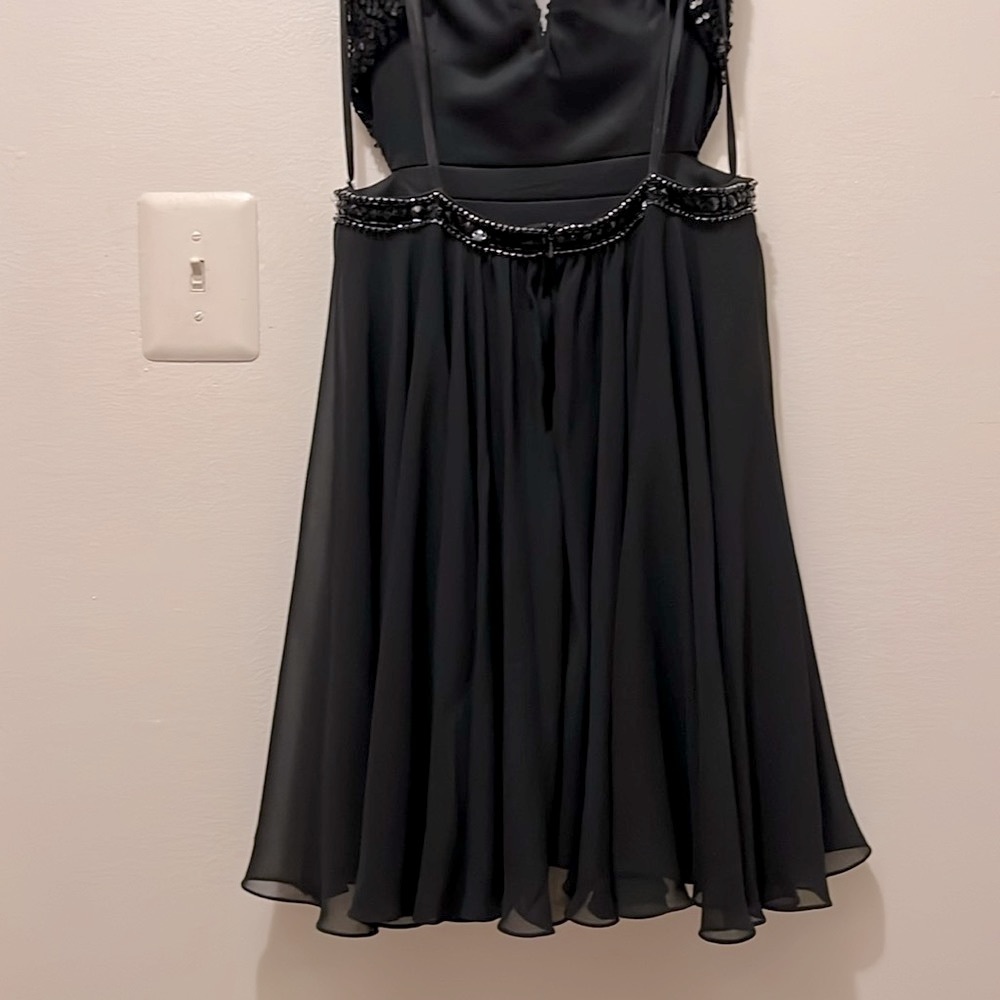 AZARIA BRIDAL SIZE 10 BLACK CUT OUT SIDE MESH W/ SEQUIN BLACK PARTY EVENT DRESS - Picture 10 of 12